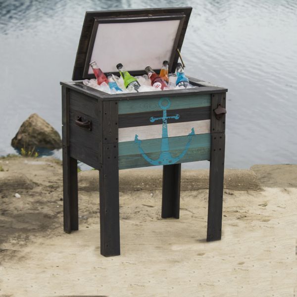 Wooden Grey Anchor Design Outdoor Patio Cooler - Image 3