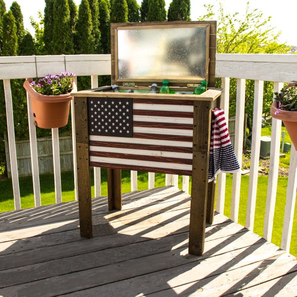 Wooden American Flag Outdoor Patio Cooler - Image 3