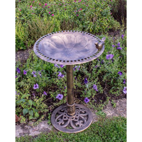 Bronze Plastic Resin Bird Bath With Bird Ornament - Image 3